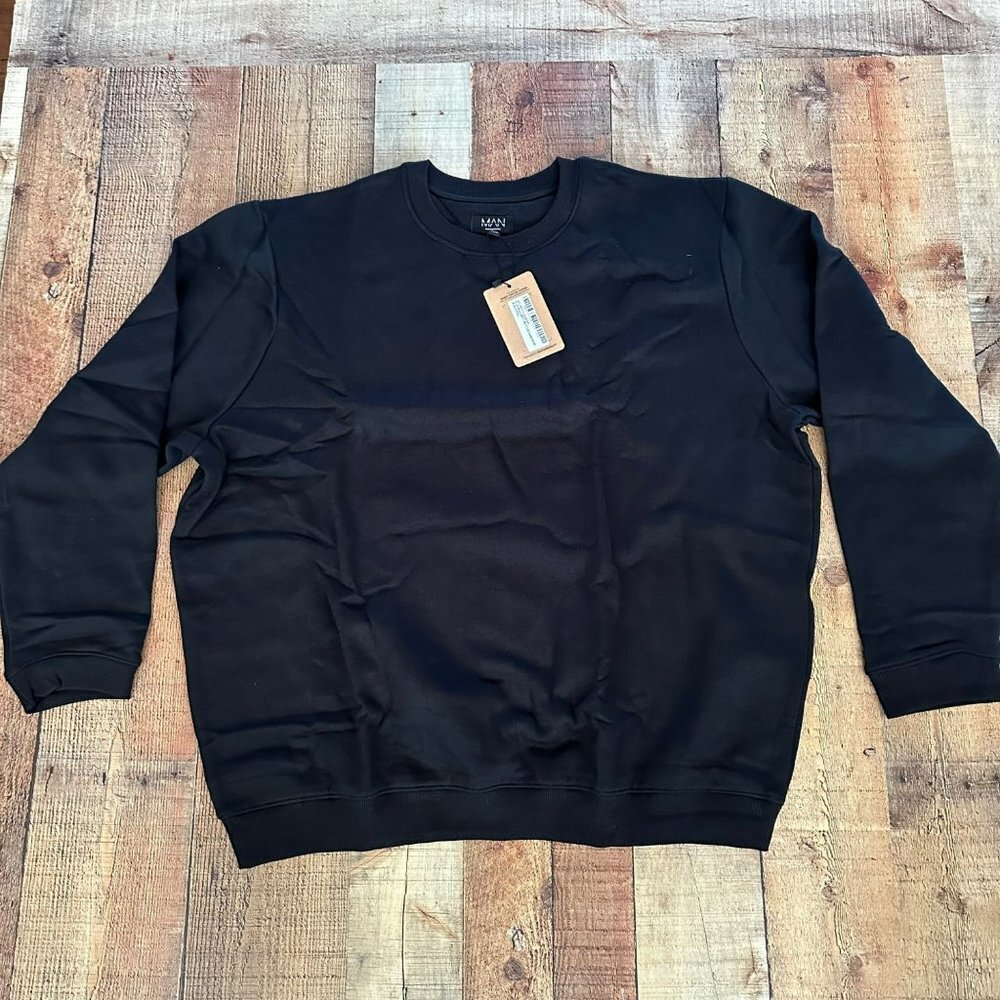 Boohoo Man Black crew neck recycled sweatshirt men's 3xl